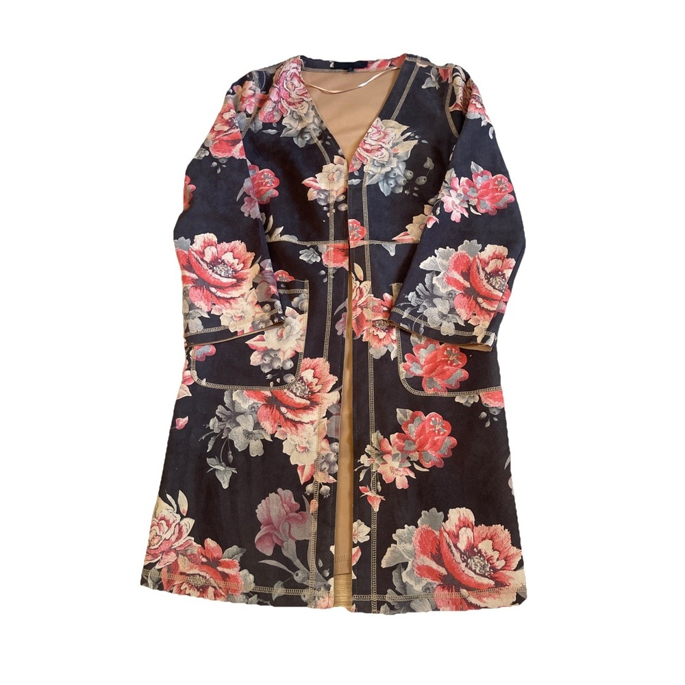 Solitaire Anthropology Open Front Floral Faux Suede Boho Jacket  XS